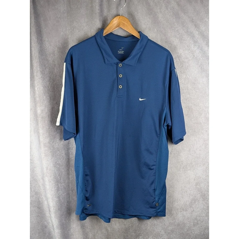 Nike Dri-FIT‎ UV Polo Shirt Mens XXL Blue Short Sleeve Golf Performance Swoosh